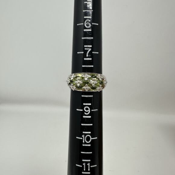 Sterling Silver Chuck Clemency Ring Size 8 Vintage Green Peridot Marquise - Picture 7 of 8